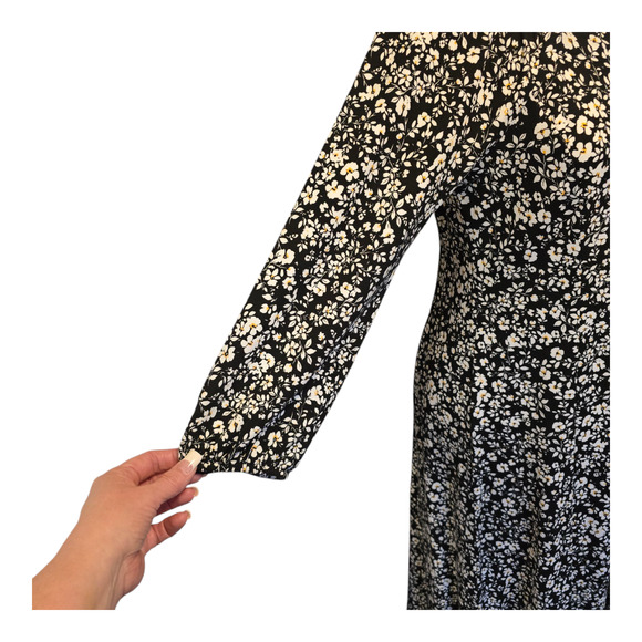 J Jill Dark Cottagecore Ditsy Floral Midi Dress XS Petite Button Front Feminine - Picture 5 of 16